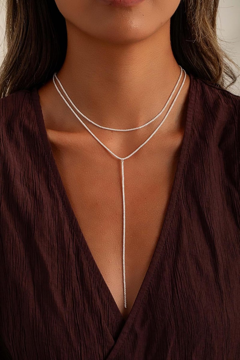Robaice Gold and Silver Plated Layered Long Necklace for Women, Statement Y Body Chain, Sexy Dangle Drop Beach Boho Bolo Cleavage Necklace for Vacation or Prom - Image 2